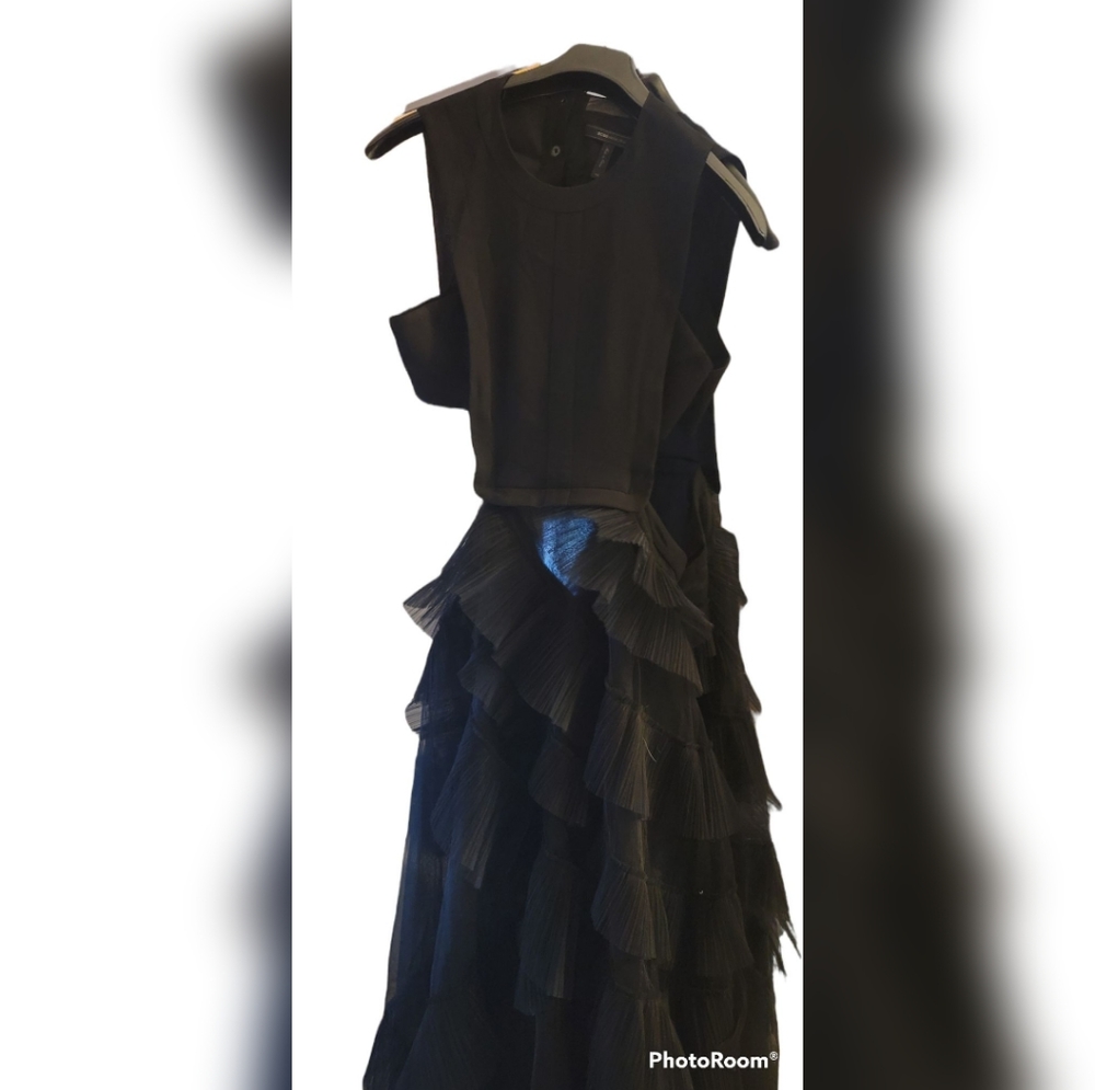 BCBG Maxazria black ruffle gown
